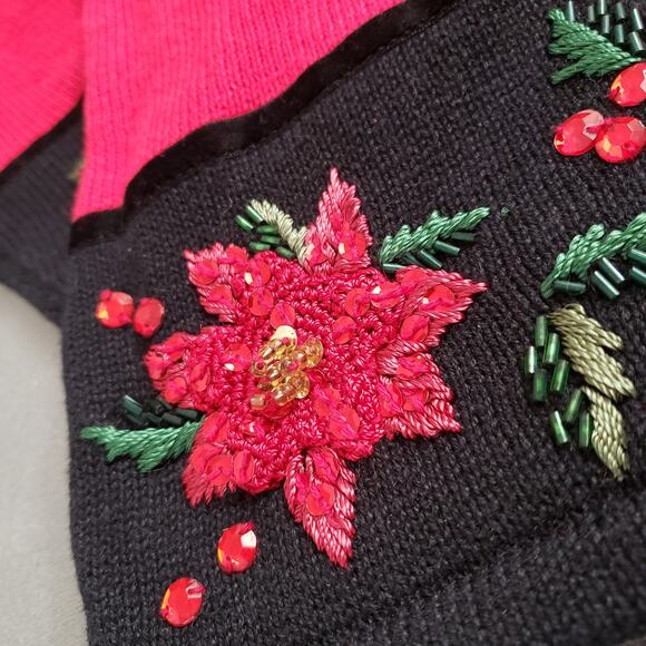 Tiara International Christmas Cardigan‎ Large Festive Red Poinsettia Embroidery - Picture 9 of 13